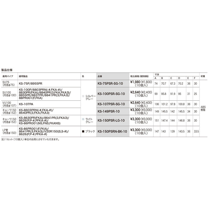 Ｐ製延長リング　１５０型ライトグレー(10個セット)