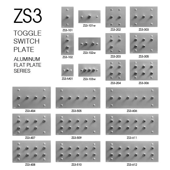 ZS3-306 トグルスイッチプレート アルミ・フラット 3連/6口