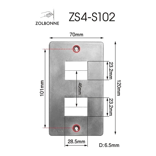 ZS4-S102 角穴スイッチプレート アルミダイカスト 2口