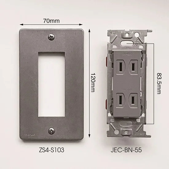 ZS4-SC-SB 角穴ダイカストプレート＋ダブルコンセント セット ソリッドブラック